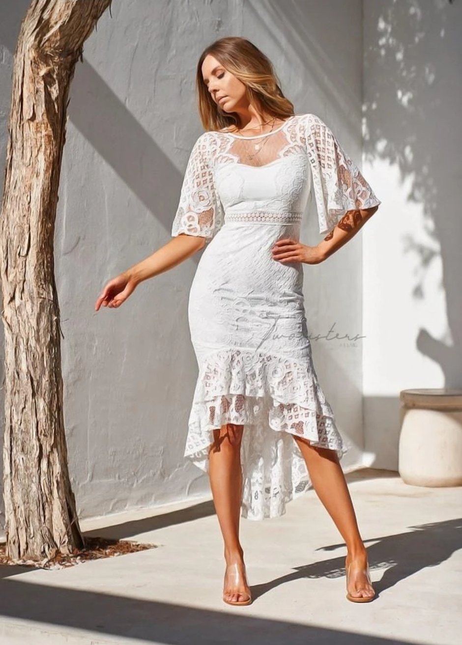 Two sisters white lace dress sale